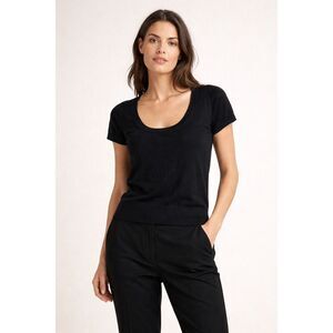 Zara Black Scoop Neck Knit Short Sleeve Sweater Top Women’s Small